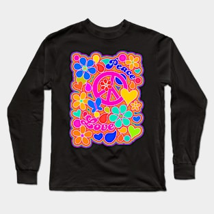 Colorful Hippie Trippy Retro Design Long Sleeve T-Shirt